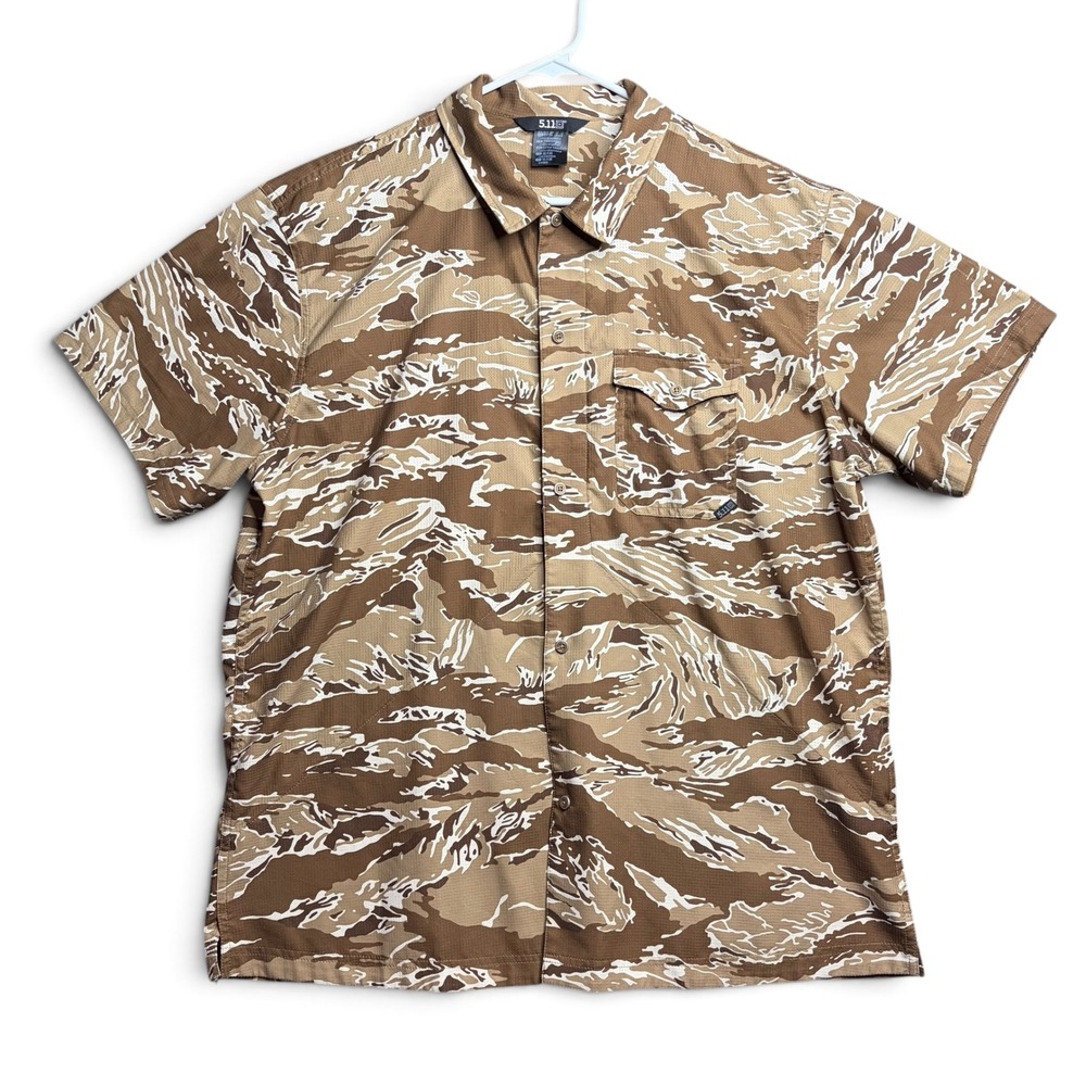 5.11 Tactical Mens XL Desert Tiger Stripe Camo Ripstop Short Sleeve Shirt